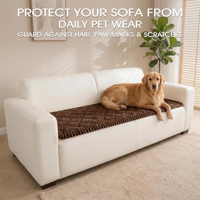 Non-Slip Washable Couch Cover for Dogs, Thick Plush Grid Flannel | 27.6"x59", Brown, 0.8" Thick, Rubber Dot Backing, Pet-Friendly Protector for Sofa, Floor, Window Bench, Car Seat or Camping - Image 3
