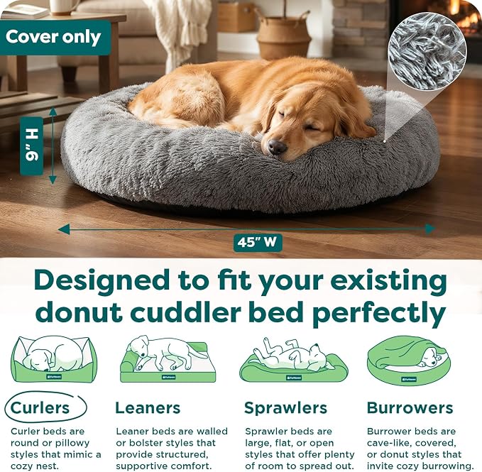 FurHaven Replacement Dog Bed Cover, Long Faux Fur for Calming Cuddlers, Machine Washable, Customizable Filling, Jumbo XL, Gray - Image 3