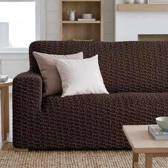PAULTO BY GA.I.CO. Stretch Sofa Slipcovers – Soft Elastic Fabric Couch Cover for Armchair Loveseat 3-Seater & 4-Seater Sofa Cover – Non-Slip Furniture Protector Washable - Dark Brown (86"-120" Wide) - Image 5