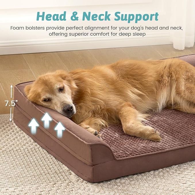 COZY KISS Orthopedic Dog Bed for Extra Large, XXL Dogs Bed, L Shaped Foam Anti-Slip Bottom Giant Pet Cat Sofa with Washable Cover, Suitable for Pet Up to 150 lbs, 48x35x8 inch, Brown ﻿ - Image 4
