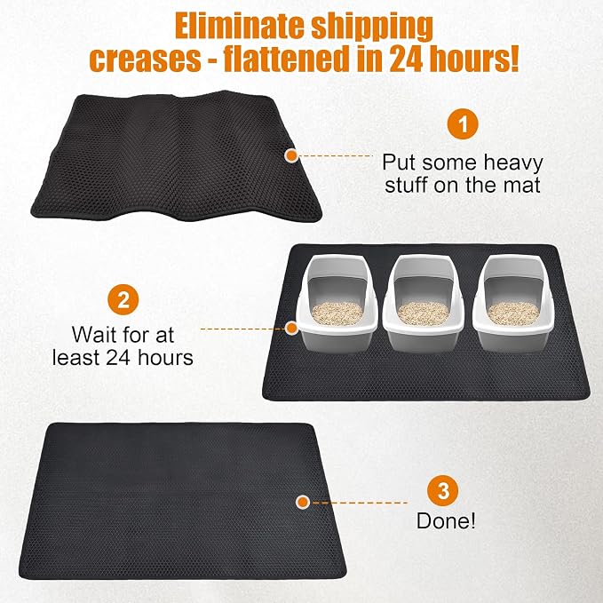 Cat Litter Mat - Extra Large XL 45"x32" Cat Litter Trapping Mat,Honeycomb Double Layer Traps Litter,Washable & Urine Proof,Non-Toxic,Soft EVA Litter Box Mat for Multi-Cat Homes(Black) - Image 6