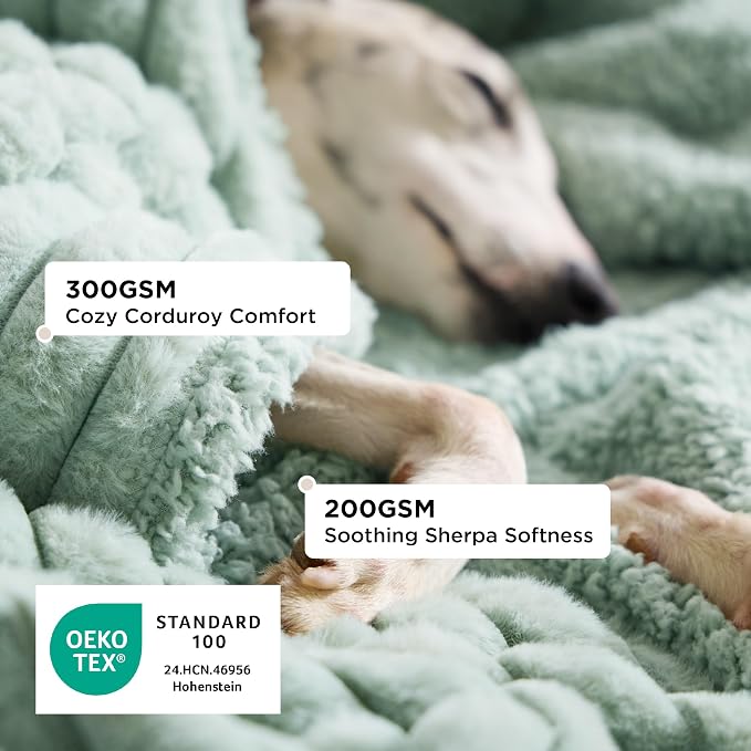 Bedsure ComfyFleece™ Waterproof Dog Blankets for Large Dogs,50x60 | Soft Plush Couch Cover,Washable Corduroy Fleece for Furniture Protector,Cozy Calming Reversible Pet Blanket, Garden Green - Image 2