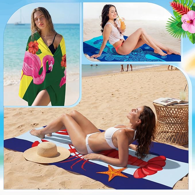 EBOOT 10 Pack Oversized Beach Towel Set Extra Large Pool Towels Microfiber Quick Dry Swim Blanket for Adult Women Men Face Hand Body Bath Travel Pool(Stylish Color,31 x 63 Inch,Ocean Animal) - Image 6