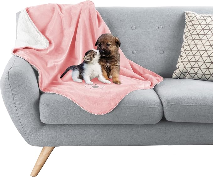 Waterproof Pet Blanket - 30x40-Inch Reversible Sherpa Fleece Throw Protects Couches, Cars, and Beds from Spills, Stains, and Fur by PETMAKER (Pink) by PETMAKER