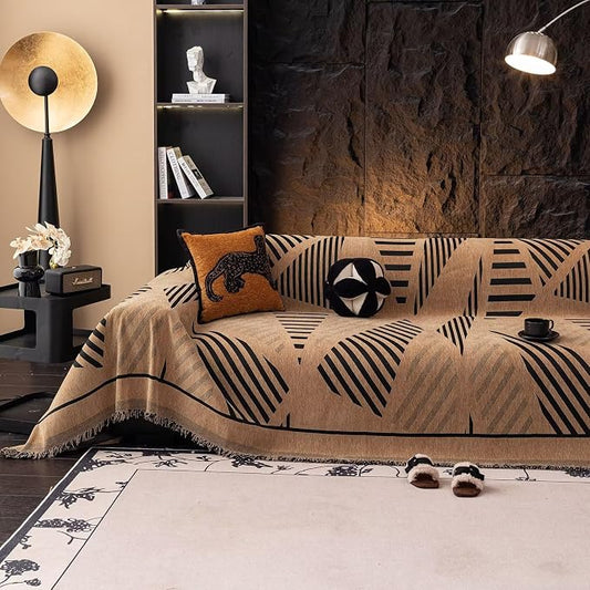 VClife Boho Couch Cover Washable Sectional Sofa Cover, Pet Couch Cover for Loveseat Versatile Coffee Black Geometry Sofa Throw Cover for L-Shape Sofa - Anti Slip Couch Sofa Cover for Dog 71"x118" by VCLIFE
