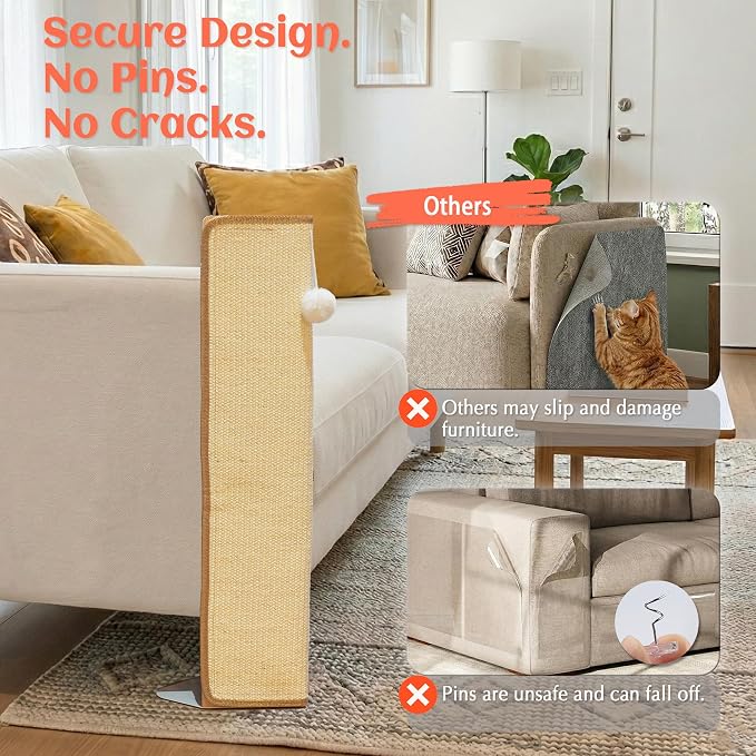 PETKARAY 27.9'' Cat Scratching Post for Couch Corner, Furniture Protector | Under-Furniture Cat Scratcher, Natural Sisal Scratch Pad, Anti Scratch Couch Protector for Indoor Cats with Toy Ball - Image 7