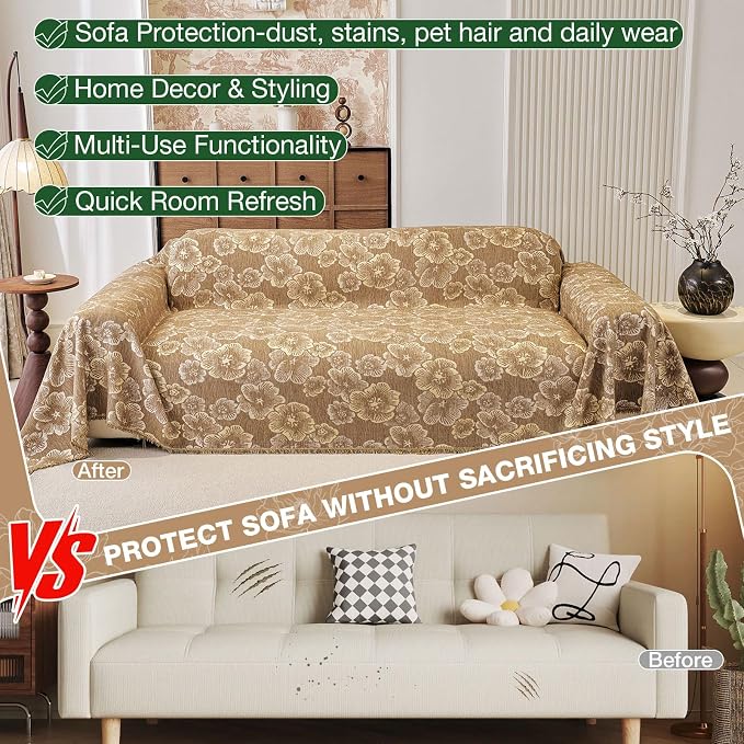 STACYPIK Vintage Floral Couch Cover Blanket for Dogs, Boho Jacquard Coffee Sofa Cover for 3 Cushion Couch Washable Pet Friendly Couch Slipcover for Sectional, Chenille Loveseat Sofa Slipcover-71X134IN - Image 3