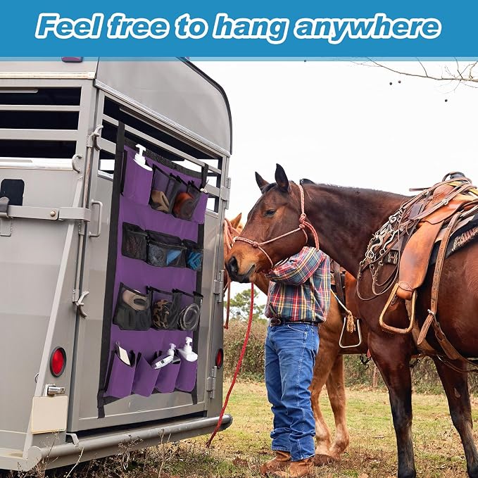 Riakrum 2 Pcs Horse Trailer Grooming Bag Hanging Horse Door Caddy Trailer Organizer Storage(Fresh,39 x 23 Inch) - Image 5