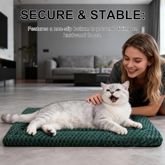 Dog Bed Mat - Dog Crate Pad - Reversible Mat for Pet Comfort - Soft Bed Crate Pads for All Seasons - Durable, Machine Washable Mat for Crates, Travel, and Home (Dark Green, 18" L*14" W*1.5" Th) - Image 2