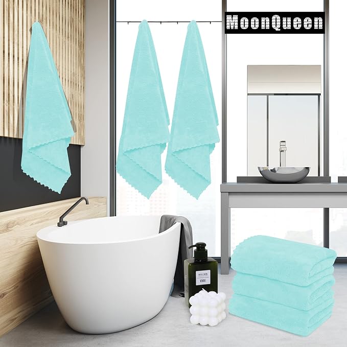 MOONQUEEN 2 Pack Premium Bath Towel Set - Quick Drying - Microfiber Coral Velvet Highly Absorbent Towels - Multipurpose Use as Bath Fitness, Bathroom, Shower, Sports, Yoga Towel (Frozen Blue) - Image 2
