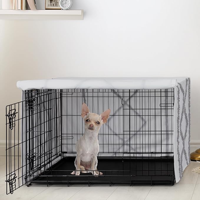 Sweet Jojo Designs 24in. Small Dog Crate Cover (Grey Boho Modern Tuft) Pet Cage, Kennel Covers (Bohemian, Farmhouse, Shabby Chic, Designer, Neutral, Elegant, Minimalist, Gray and White Tufted Cotton) - Image 2