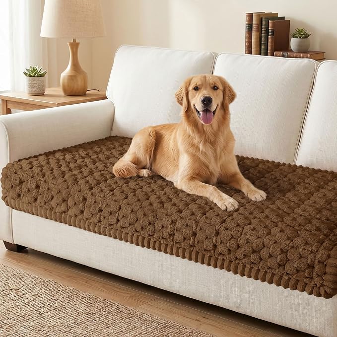 Smiry Non Slip Couch Covers for Dogs, Scratch Resistant Pet Sofa Protector | Machine Washable Soft Fuzzy Thick Furniture Cover for Sofa Loveseat Sectional Large Dogs, Chocolate, 35.4" x 70.9" by Smiry