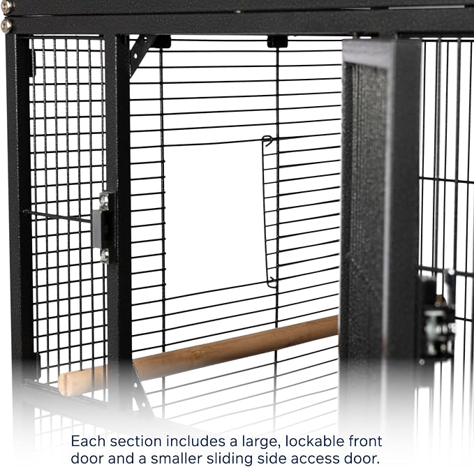 Prevue Pet Products 3-Stack Breeding Flight Cage - Extra Large Divided Metal Cage with Stand & Wheels, Pull-Out Tray, Perches & Feeders, for Parakeets, Lovebirds, and Small Breeding Birds - Black - Image 4