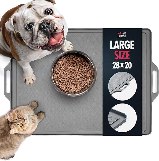 Tuff Pupper 28x20 Large Dog Feeding Mat for Food and Water | Dog Food Mats for Floors | Waterproof Dogs Water Bowl Mats | Dogs Placemats Pet Food-Mat | Silicone Feeding Mat for Cats and Cat Bowls by TuffPupper
