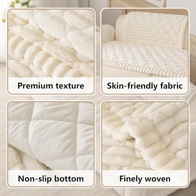 Luxury Fuzzy Pet Couch Cover for Dogs,Washable Sofa Cover, Non-Slip Sofa Protector for 3 Cushion Couch, Thick Plush Furniture Cover, Elegant Pet-Friendly Home Décor(White,28"x83") - Image 6