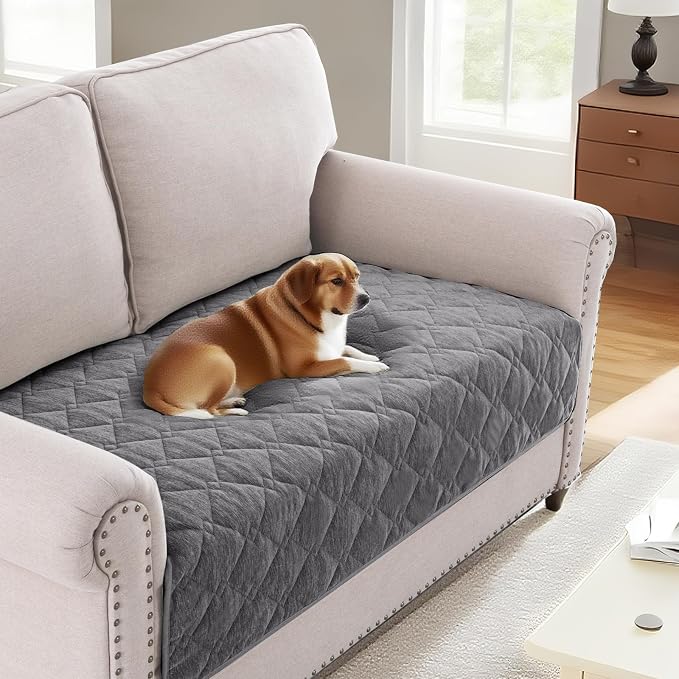 H.VERSAILTEX Couch Cover Chenille Pet Fuzzy Sofa Covers for 2 Cushion Couch Anti Slip Washable Sofa Slipcovers with Strap Soft Couch Protector Cover for Dogs Cats Kids(34.5" x 63", Light Grey) by HVERSAILTEX