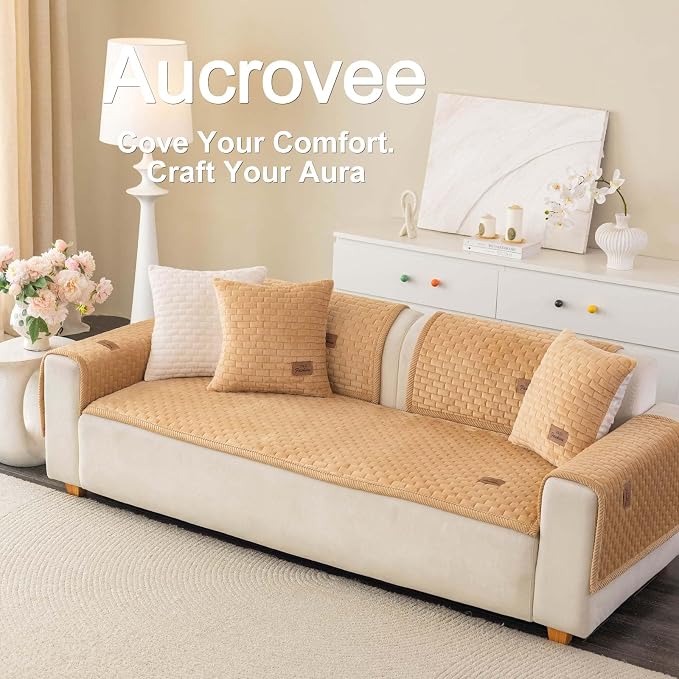 Washable Velvet Dog Couch Cover, Plush Pet Sofa Furniture Protector for 2-3 Cushion Couch, Non-Slip Washable Cover for Dogs(1PC/27.6"x82.7",Khaki) - Image 3