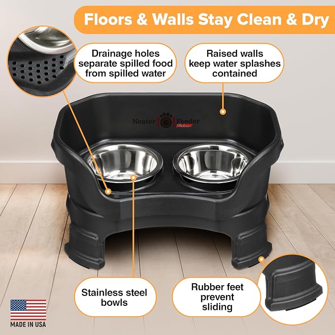 Neater Feeder Deluxe Mess-Proof Elevated Dog Bowls for Small Dogs (Up to 19 lbs), 2 Height Adjustable (6” & 7.5”) No-Spill Raised Dog Bowl Stand, Stainless Steel Food Bowl Set, Made in USA, Black - Image 5