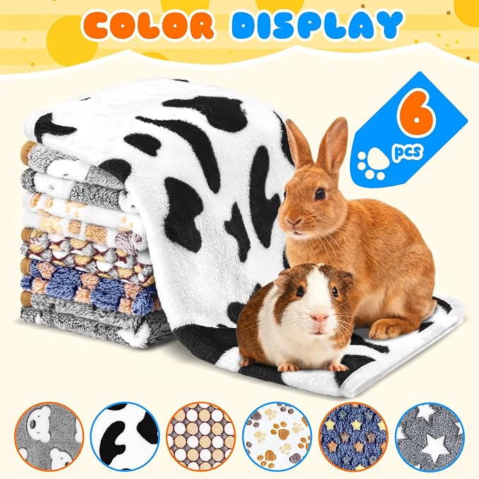 Eilyliafe 6 Pcs Guinea Pig Bedding Cage Liners Small Animal Flannel Blankets Sleep Mat Absorbent Reusable Pet Pee Bedding Pad Cover for Hamster Ferret Chinchilla Rabbit Hedgehog (16 x 24 Inch, Multi) - Image 4