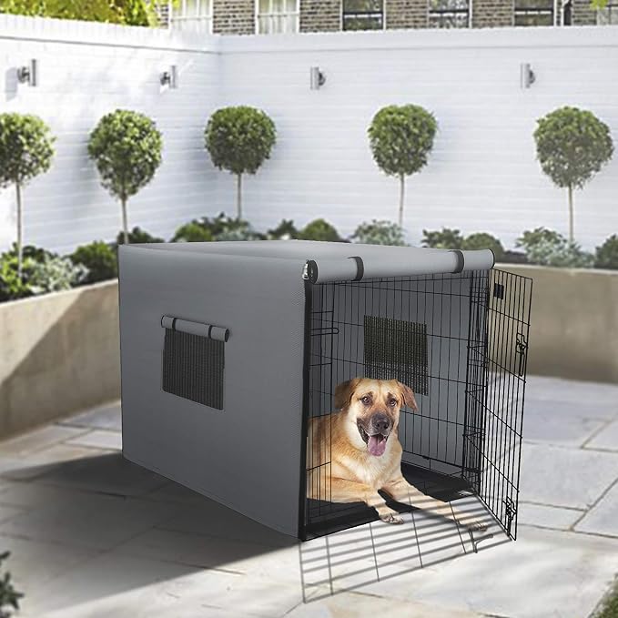 Dog Crate Cover 12 Oz Waterproof - Heavy Duty Privacy Dog Crate Cover with Mesh Pocket & Roll Up Window - Universal Fit Dog Kennel Cover (20" H x 25" W x 19" D, Grey) - Image 4