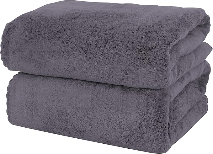 MOONQUEEN 2 Pack Premium Bath Towel Set - Quick Drying - Microfiber Coral Velvet Highly Absorbent Towels - Multipurpose Use as Bath Fitness, Bathroom, Sports, Yoga Towel (Dark Grey, Bath Towel) by MOONQUEEN