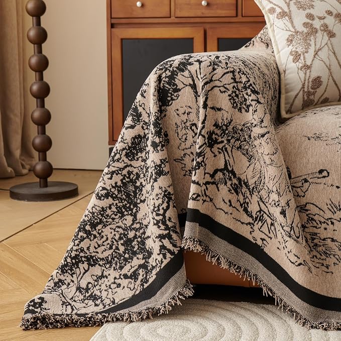 French Country Couch Cover for 3 Cushion Sofa, Vintage Cottage Reversible Couch Cover Sectional L Shape, Farmhouse Home Decor Chenille Non Slip Washable Large Couch Protector for Dogs 71"x118" - Image 6