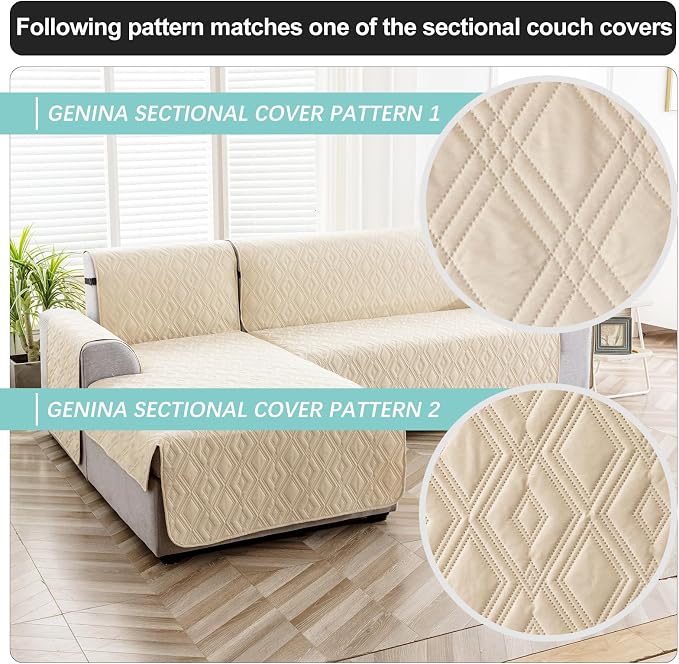 Genina Waterproof L Chaise Sectional Cover for Kids Pets (Beige, Large) | Reversible Design,Anti-Slip Fit,Blocks Pet Hair and Scratches,Stain-Resistant & Easy Install,Machine Washable - Image 7