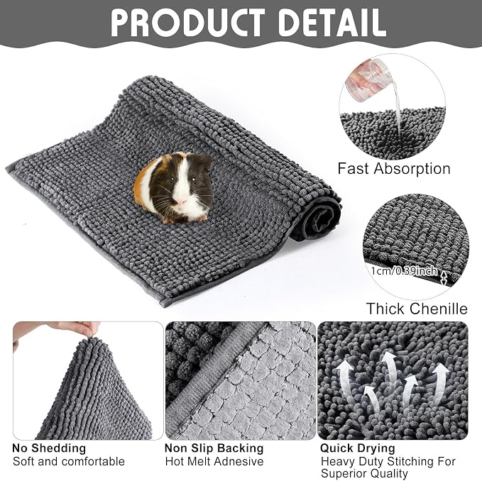 Amylove 4 Pcs Guinea Pig Cage Liner 12 x 12 Inch Washable Chenille Pee Pads Pet Dog Cat Bedding Training Mat Reusable for Small Animals Puppy Bunny Hamster Chinchilla - Image 3