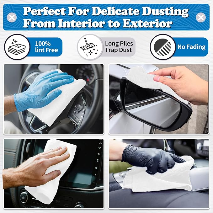 FIXSMITH Microfiber Cleaning Cloth, Shop Towels Bulk, 24 Pack White Microfiber Towels for Cars, All-Purpose Absorbent Cleaning Rags, Dust Cloth for Automotive, Mechanic, Garage, Bar, 12 x 11 inch - Image 3