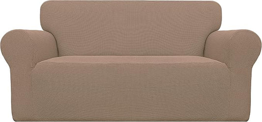 Easy-Going Stretch Loveseat Couch Covers Washable Camel | 1-Piece Loveseat Covers for 2 Cushion Couch Furniture Protector RV Sofa Slipcover Soft with Bottom for Kids Pets by Easy-Going