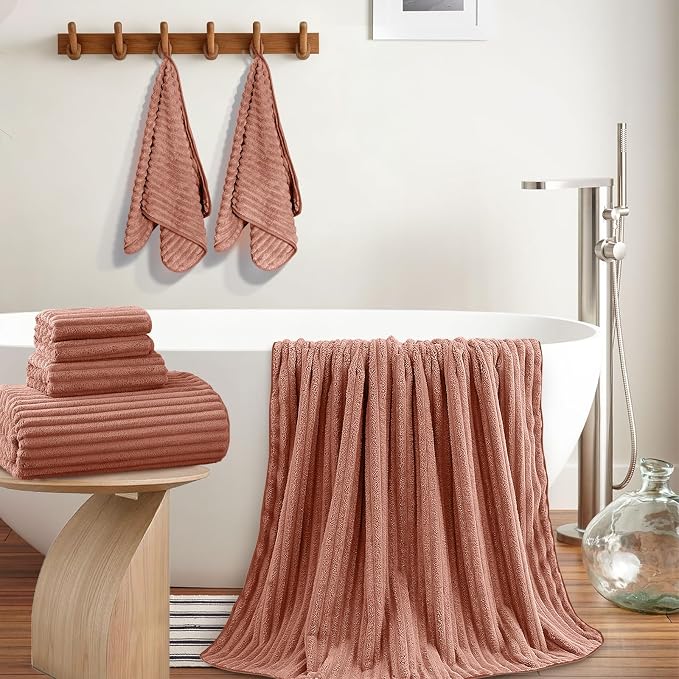 Extra Large Bath Towel Set 10 Piece, XL Bath Towels 35"x67" Oversized Bath Sheets, 280 GSM Microfiber Quick Dry Absorbent Towels, 5 Bath Sheets & 5 Hand Towels (Terracotta) - Image 5