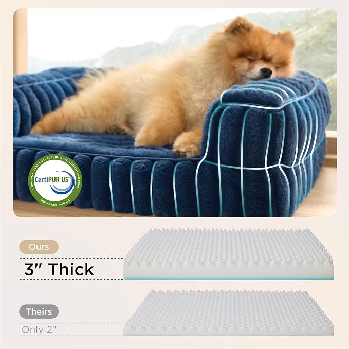 Bedsure ComfyFleece™ Orthopedic Dog Bed for Medium Dogs, Waterproof Memory Foam Medium Pet Beds with Sides, Non-Slip Bottom and Egg-Crate Foam Dog Couch Sofa with Washable Corduroy Cover, Blue - Image 3