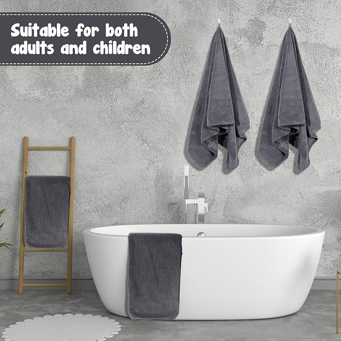 SmoothNovelty 16 Pack Microfiber Bath Towels Bulk 27'' x 60'' Oversized Size Bath Towel Highly Absorbent Extra Large Soft Drying for Beach Shower Summer Salon Sport Gym Party (Stripe,Deep Grey) - Image 5