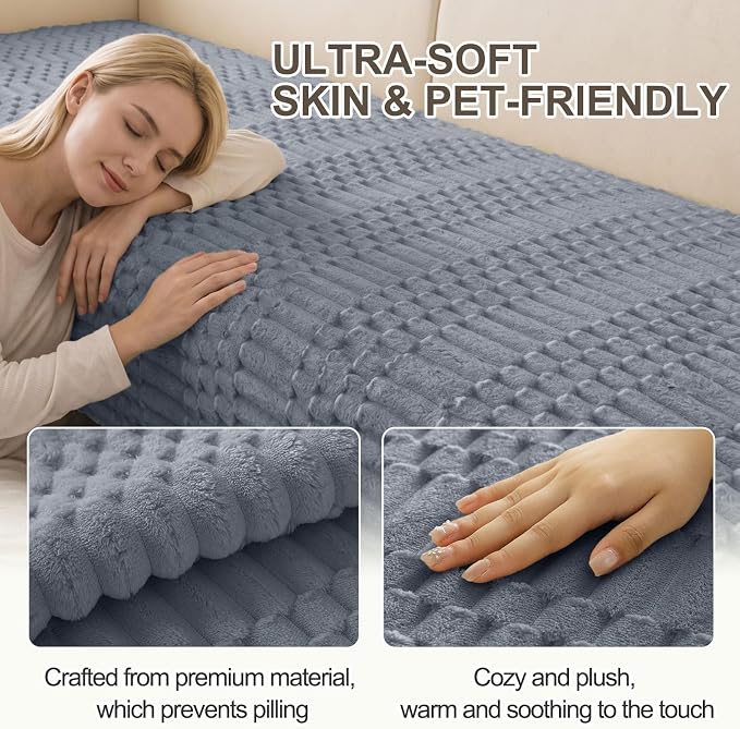 Smiry Waterproof Couch Covers for Dogs Washable, Non Slip Pet Sofa Cover | Plush Scratch Resistant Flannel Furniture Protector for Dogs, Grey, 36" x 94.5" - Image 5