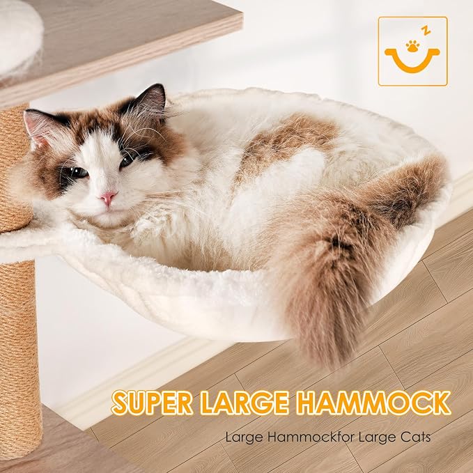 Cat Tree with Litter Box Enclosure - Modern Cat Condo with Scratching Posts, Feeding Bowl & Removable Pompom Sticks, Gray - Image 4