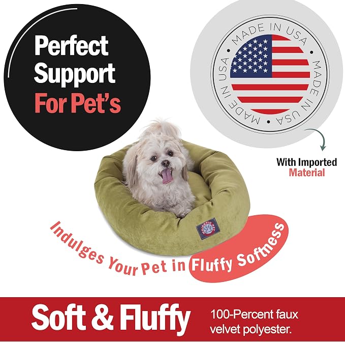 Majestic Pet 24 Inch Micro Velvet Calming Dog Bed Washable – Cozy Soft Round Dog Bed with Spine for Head Support - Fluffy Donut Puppy Mat 24x19x7 (Inch) Small – Apple - Image 2