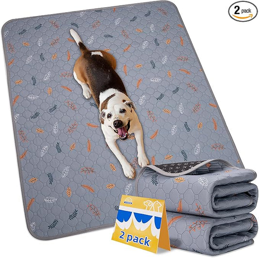 Sunheir Washable Pee Pads for Dogs 2-Pack Reusable Puppy Pads Pet Training Pads, Waterproof Dog Pee Pads for Crate, Whelping Pad, Non-Slip Protects Against Urine Leakage (Leaves - Light Grey, 24x36) by SUNHEIR