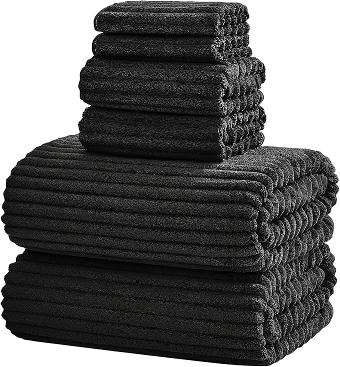 6 Piece Bath Towel Set, 30"x60" Microfiber Towels,Black | Quick dry, Highly Absorbent,shower towels for bathroom gym,2 large Bath towels,2 hand towels,2 washcloths by NALIVO