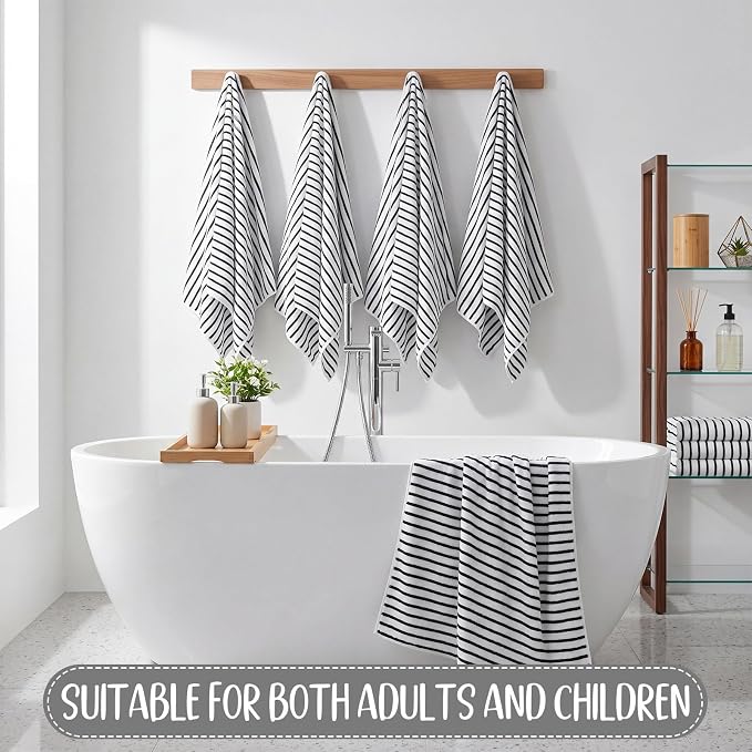 SmoothNovelty Pack Microfiber Bath Towels Bulk 27'' x 60'' Oversized Size Bath Towel Highly Absorbent Extra Large Soft Drying for Beach Shower Summer Salon Sport Gym Party (Stripes,Grey,16) - Image 4