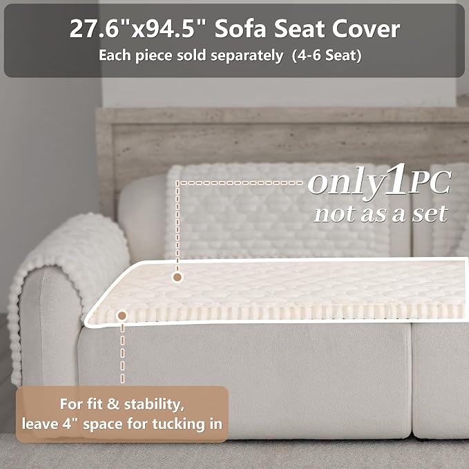 Luxury Fuzzy Pet Couch Cover for Dogs,Washable Sofa Cover, Non-Slip Sofa Protector for 3 Cushion Couch, Thick Plush Furniture Cover, Elegant Pet-Friendly Home Décor(White,28"x94") - Image 2