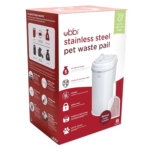 Ubbi Pet Waste Pail, White | Odor-Locking Cat Litter Disposal System, Stainless Steel Pet Waste Can with Safety Lock & Scoop, No Special Bags Required - Image 5