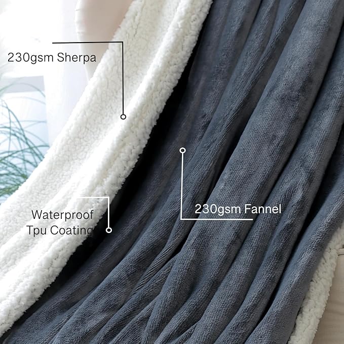 Waterproof King Size Blankets for Bed 80'' x 90'', Water Proof and Stain Resistant Throw Blankets for Couch Sofa, Reversible Mattress Protector for Twin, Queen, King Beds(Grey) - Image 5