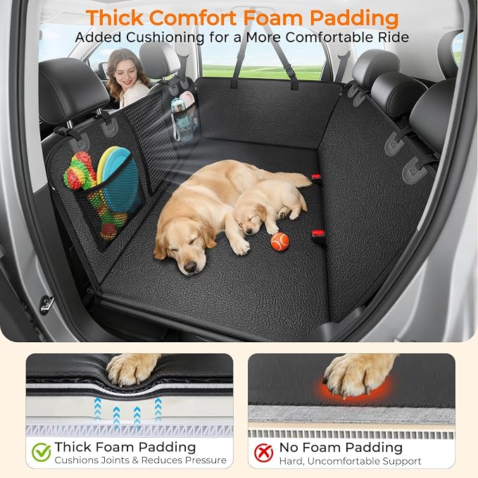URPOWER PU Leather Back Seat Extender for Dogs, Hard Bottom Dog Seat Cover | Supports 550 lbs, Stable 3-Panel Hard Bottom, Added High-Density Foam for Comfort, Waterproof 900D Oxford, 45% More Space - Image 4