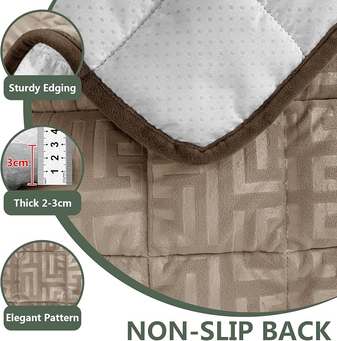 Paw Cart Couch Cover Caravan Quilted Sofa Topper Greek Key Pattern Washable Non Slip Soft Pet Protector for Any Type of Couch (Camel,W 94“ x D 28” 1 Piece) - Image 4