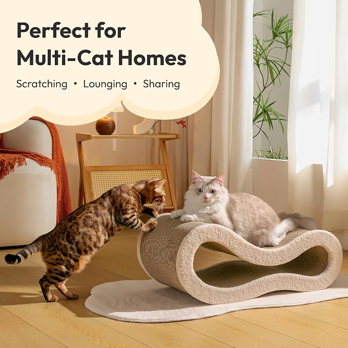 Cloud Lounge Cat Scratching Pad, Reversible Scratch Board with Natural Curves for Freestyle Scratching & Ergonomic Support, Extra Wide Cat Bed for Large Cats, Premium Cardboard & Cozy Fabric - Image 3