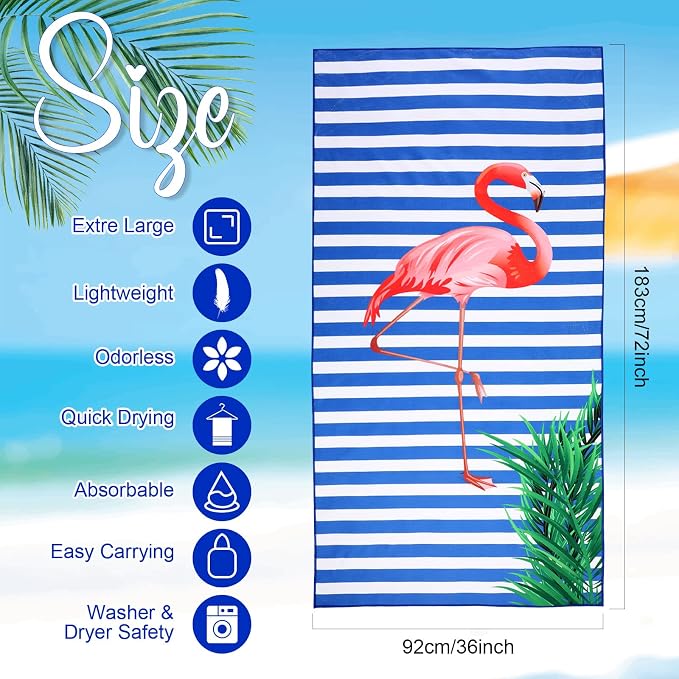 EBOOT 10 Pack Oversized Beach Towel Set Extra Large Pool Towels Microfiber Quick Dry Swim Blanket for Adult Women Men Face Hand Body Bath Travel Pool(Novel Color,36 x 72 Inch,Flamingo) - Image 2