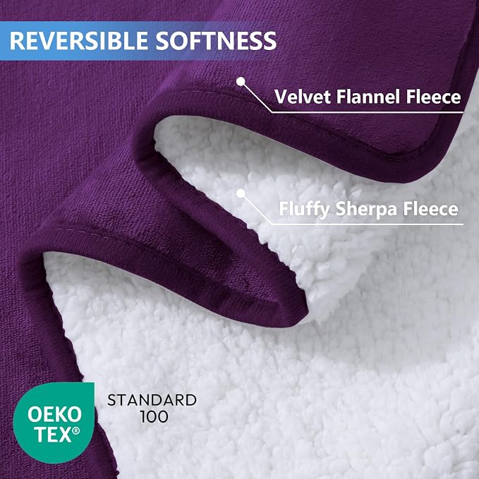 Smiry Waterproof Dog Bed Blanket, Leakproof Pet Throw Blanket for Bed Couch Sofa, Reversible Sherpa Fleece Furniture Protector Cover for Small Medium Large Dogs Cats (Purple, 60x80 inches) - Image 2