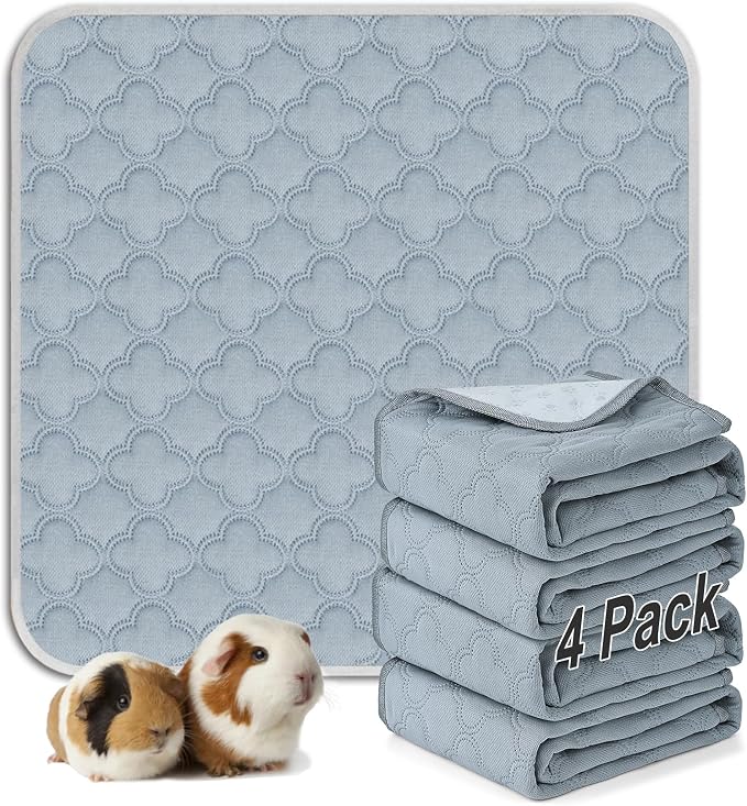 FunFurry Washable Guinea Pig Cage Liner - 4 Pack Reusable Washable Pee Pads，Waterproof Guinea Pig Bedding for Small Animal - Rabbit Bunny Hamster Puppy (Light Grey, 12" X 12" - 4 Pack) by FUNUPFURRYLIFE