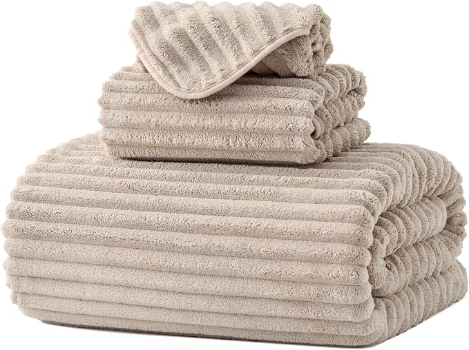 3 Pack Bath Towel Set, 40"x80" Oversized Bath Sheet, Beige | Ultra Soft Microfiber, Lint Free, Quick Dry, Highly Absorbent, Full Body Coverage, 1 Bath Sheet, 1 Hand Towel, 1 Washcloth by NALIVO