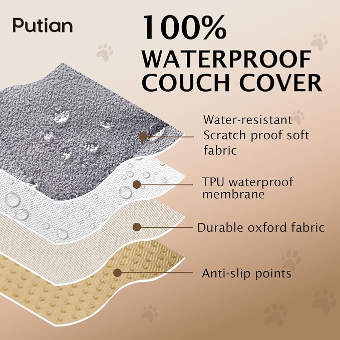 PuTian Waterproof Couch Cover for Dogs, Slip Straps, 36"X83", Dark Gray | Washable Sofa Cover，Pet Friendly Couch Protector & Dog Mat, Waterproof Furniture Guard for Sofas, Loveseats & Sectionals - Image 3